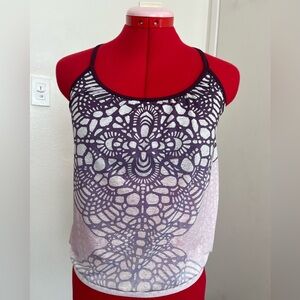 Prana Purple and White Lace Pattern Tank Top